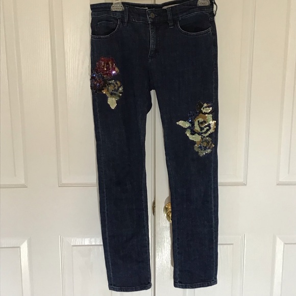 Pilcro slim boyfriend jeans jeans with floral sequins Sz 26 - Picture 2 of 9